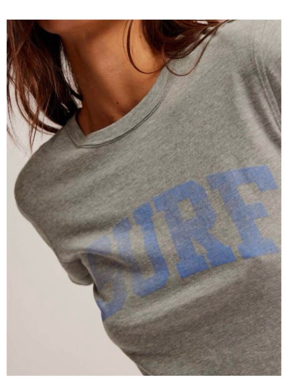 New Free People Nova Graphic SURF Tee in Gray Size L NWOT- organic cotton blend - Picture 14 of 16